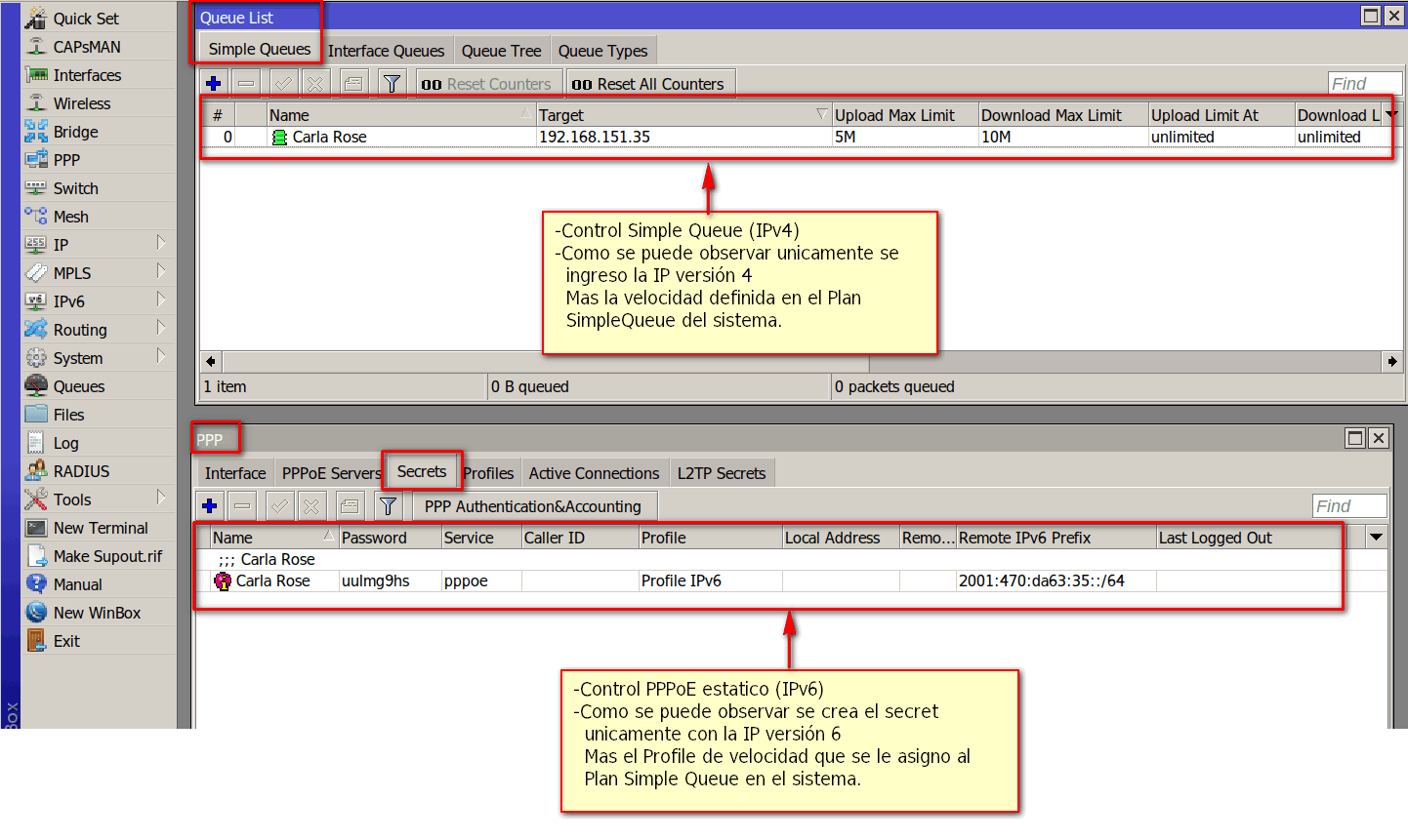 IPv4 SImple Queue IPv6 PPPoe Estatico WispHub Net