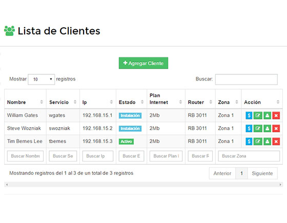 Wisphub: Lista de clientes