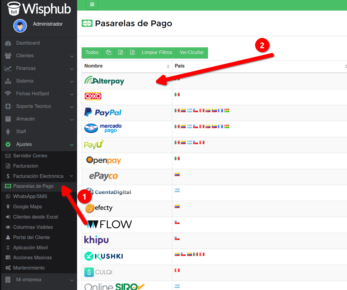 Configuración de Alterpay en Wisphub