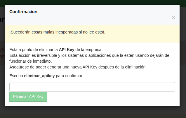 Confirmacion Eliminar ApiKey